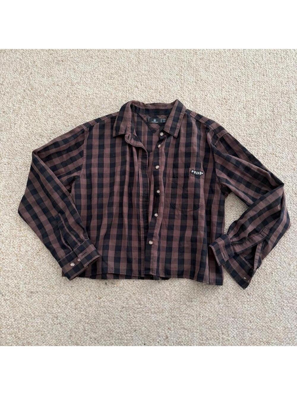 Volcom brown and black checkered flannel shirt